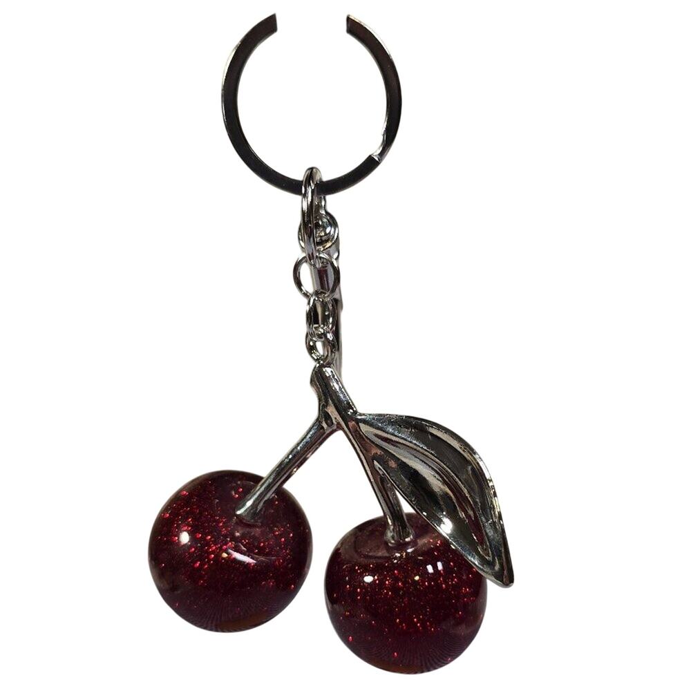 Large Cherry Bag Charm with Silver Hardware